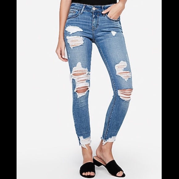 high waisted distressed ankle jeans